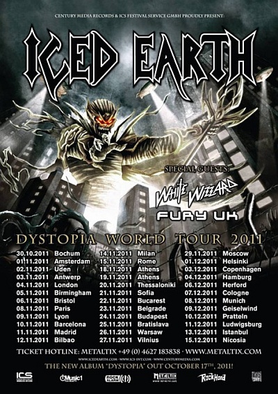 Plakat - Iced Earth, Fury UK, White Wizzard