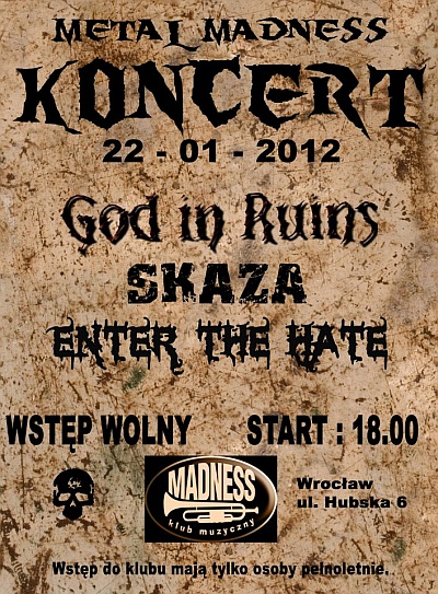 Plakat - God in Ruins, Skaza, Enter the Hate